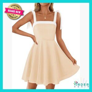 Sleeveless Mini Dress Tie Shoulder Square Neck High Waist Swing A Line Sundress